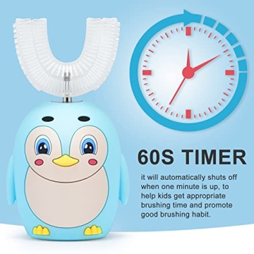 Kids Toothbrush Electric, Toddler Electric Toothbrush Ultrasonic Toothbrush 360° Cleaning U Shaped Toothbrush Come with 3 Brushing Heads and Cup for Toddlers & Children (PGUTB-2-6-Blue)