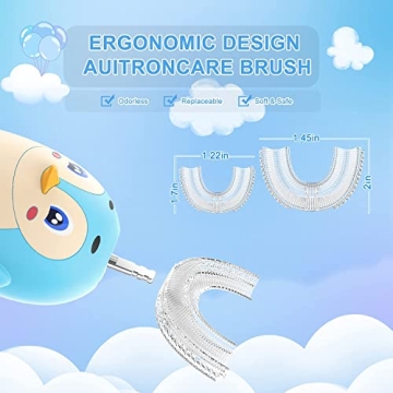 Kids Toothbrush Electric, Toddler Electric Toothbrush Ultrasonic Toothbrush 360° Cleaning U Shaped Toothbrush Come with 3 Brushing Heads and Cup for Toddlers & Children (PGUTB-2-6-Blue)