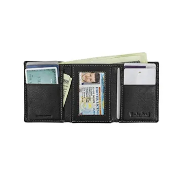 Black Leather Trifold Wallet for Men with ID Window