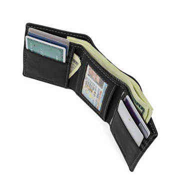 Black Leather Trifold Wallet for Men with ID Window