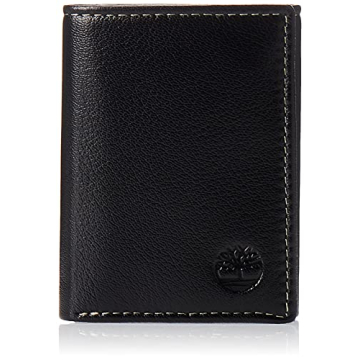 Black Leather Trifold Wallet for Men with ID Window