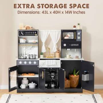 Tiny Land Play Kitchen for Kids, Wooden Play Kitchen Sets for Girls and Boys, New Modern Toddler Kitchen Toy Kitchen Designed in Trendy Home Style, Gift for Ages 3+