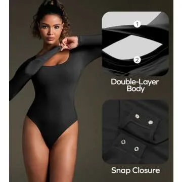 Ewedoos Long Sleeve Bodysuits for Women Scoop Neck Body Suits for Womens Tummy Control Soft Double L...