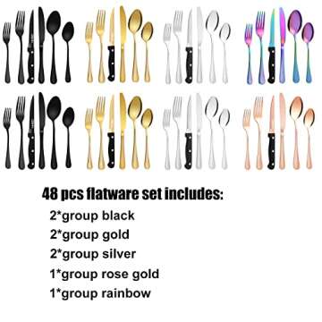 DSNN Colorful Silverware Set 48-pieces Modern Tableware