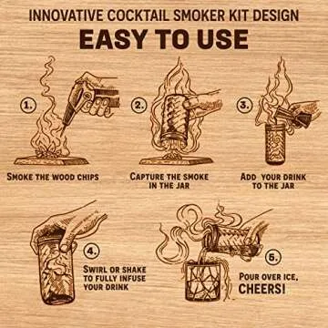 Cocktail Smoker Kit with Torch for Smoking Bourbon Whiskey Cocktails 7 Piece Old Fashioned Smoker Kit with Carrying Case Includes a Handcrafted White Oak Smoking Board with 3 Different Wood Chips