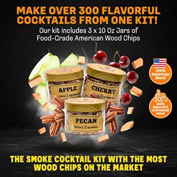 Cocktail Smoker Kit with Torch for Smoking Bourbon Whiskey Cocktails 7 Piece Old Fashioned Smoker Kit with Carrying Case Includes a Handcrafted White Oak Smoking Board with 3 Different Wood Chips