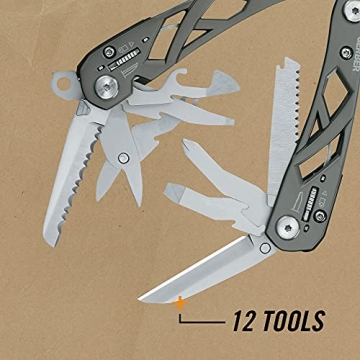 Gerber Gear Suspension 12-in-1 EDC Multi-Plier Multitool with Pocket Knife, Needle Nose Pliers, Wire Cutters and More, Gifts for Men, Camping and Survival, Grey