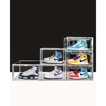KDOR Clear Plastic Shoe Organizer, 3 Pack Stackable Sneaker Boxes, Transparent Display Case with Mag...