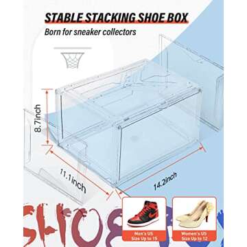 KDOR Clear Plastic Shoe Organizer, 3 Pack Stackable Sneaker Boxes, Transparent Display Case with Magnetic lid, Tidy Home & Office Closet Storage.