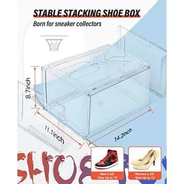 KDOR Clear Plastic Shoe Organizer, 3 Pack Stackable Sneaker Boxes, Transparent Display Case with Magnetic lid, Tidy Home & Office Closet Storage.
