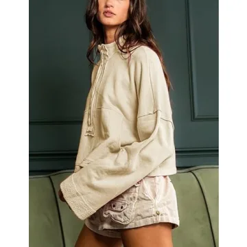 Himosyber Womens Cropped Sweatshirt Half Zip Pullover Long Sleeve Jacket Casual Crop Tops with Pockets Fall Winter Clothes (Apricot-S)