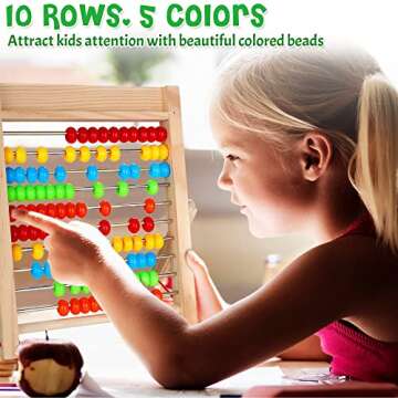 WOODMAM Wooden Abacus for Kids Math, Educational Counting Toy with Counting Sticks and Number Alphab...