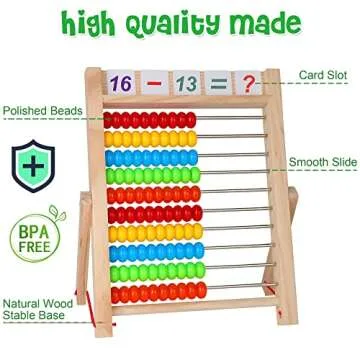 WOODMAM Wooden Abacus for Kids Math, Educational Counting Toy with Counting Sticks and Number Alphabet Cards, Preschool Learning Toys Gift for Boys Girls Age 3+ Years Old