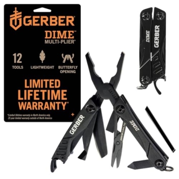 Gerber Gear Dime 12-in-1 Mini EDC Multitool - Needle Nose Pliers, Pocket Knife, Keychain, Bottle Ope...