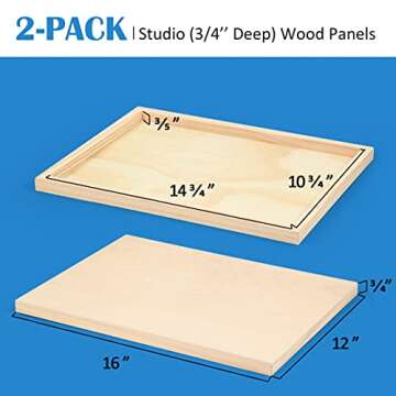 Unfinished Birch Wood Canvas Panels Kit, Falling in Art 2 Pack of 12x16’’ Studio 3/4’’ Deep ...