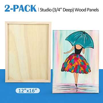 Unfinished Birch Wood Canvas Panels Kit, Falling in Art 2 Pack of 12x16’’ Studio 3/4’’ Deep Cradle Boards for Pouring Art, Crafts, Painting, and More