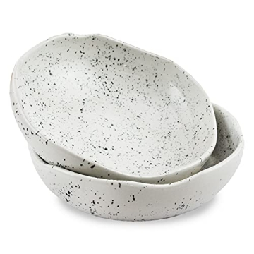 roro Handmade Speckled Ceramic Pasta Bowls Set of 2 in Lunar Speckled White - 8" Hand-Molded Modern ...