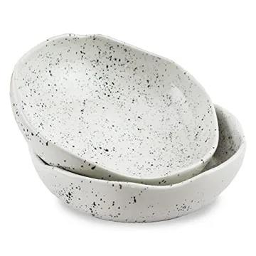 Roro Handmade Speckled Ceramic Pasta Bowls Set of 2 - 8" Rustic Minimalist | Microwave & Oven Safe