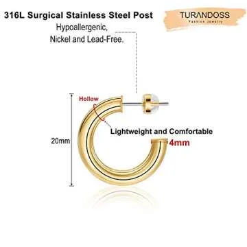 Gold Hoop Earrings for Women, 14K Gold Plated Lightweight Chunky Open Hoops 20mm Gold Hoop Earrings for Women