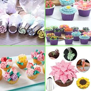 Suuker 27 Pieces Russian Piping Tips Set, Cake Decorating Tips Baking Supplies for Cupcake Cookies Birthday Party (12 Icing Tips 10 Pastry Baking Bags 2 Leaf Piping Tips 2 Couplers 1 Silicone Bag)