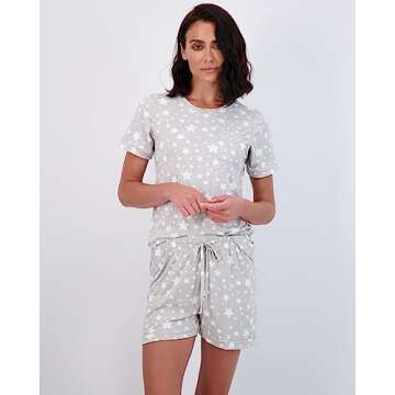 Real Essentials Ultra Soft Pajama Set – Women’s Short Sleeve and Shorts PJ Set for Comfort Loung...