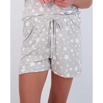 Real Essentials Ultra Soft Pajama Set – Women’s Short Sleeve and Shorts PJ Set for Comfort Lounge & Sleepwear - Multicolor Pack - Large