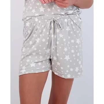 Real Essentials Ultra Soft Pajama Set – Women’s Short Sleeve and Shorts PJ Set for Comfort Lounge & Sleepwear - Multicolor Pack - Large