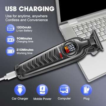 HIENA PRO Professional Hair Beard Trimmer for Men Hair Clippers for Barber with T Blade, Cordless Clippers for Hair Cutting Rechargeable Barber Clippers