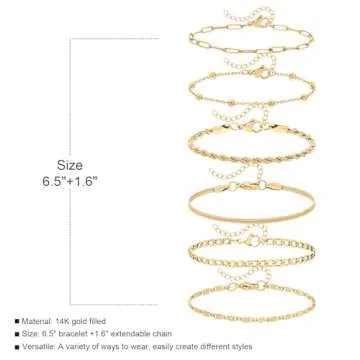 Bracelets for Women, 14K Gold Plated Bracelets for Women Trendy, 6PCS Set Dainty Stackable Paperclip Chain Link Bracelets Jewelry Gifts for Lover Mom