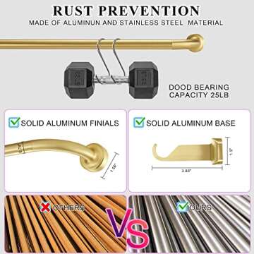 Brass Disc Curtain Rods, 48-84 Inches Window Curtain Rod,Adjustable Room Darkening Curtain Rod with Aluminum Finials and Brackets,Wrap Around Design