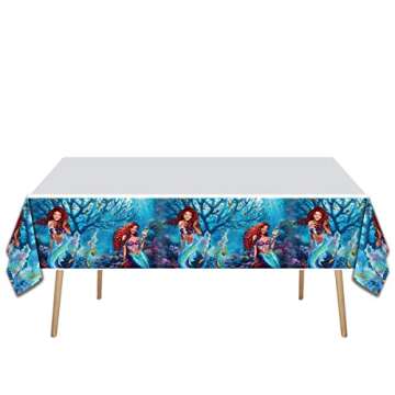 SWEYOGURT 2023 Little Mermaid Party Tableware, Mermaid 20 Plates 20 Napkins and Tablecloths 42 * 71inch,Black Mermaid Ariel Party Decoration Supplies