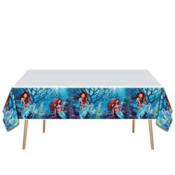 SWEYOGURT 2023 Little Mermaid Party Tableware, Mermaid 20 Plates 20 Napkins and Tablecloths 42 * 71inch,Black Mermaid Ariel Party Decoration Supplies