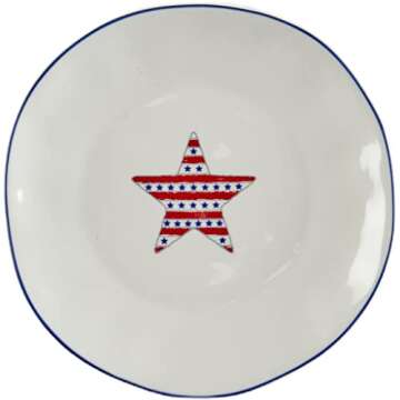 Tableau American Star Ceramic Salad Plates Set of 4-8 Inch, Round Blue Rim Dinner Plates, Microwave ...