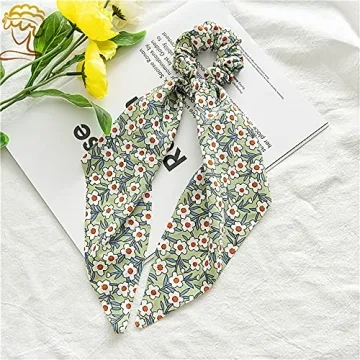 Chiffon Floral Scrunchies with Bowknot Hair Ties - 6 Pcs Bows, Elastic Ropes, Long Tails, and Hand Bands