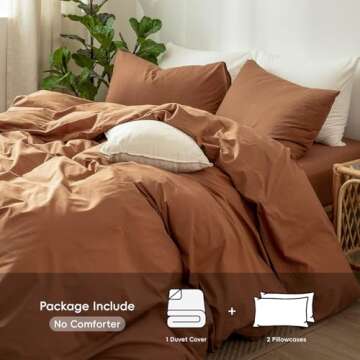 MooMee Bedding Duvet Cover Set 100% Washed Cotton Linen Like Textured Breathable Durable Soft Comfy ...