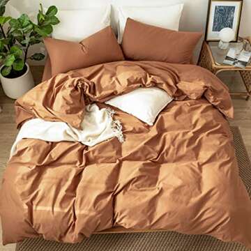 MooMee Bedding Duvet Cover Set 100% Washed Cotton Linen Like Textured Breathable Durable Soft Comfy (Dark Orange, King)