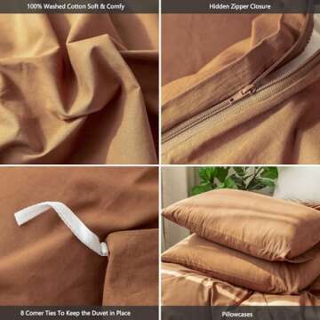 MooMee Bedding Duvet Cover Set 100% Washed Cotton Linen Like Textured Breathable Durable Soft Comfy (Dark Orange, King)