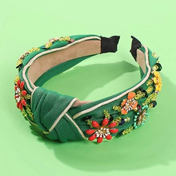 QTMY 2 Pack Beaded Crystal Wide Vintage Statement Headbands Knotted Turban Headband Hairband Elastic Hair Hoops Fashion Hair Accessories for Women Girls