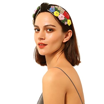 QTMY 2 Pack Beaded Crystal Wide Vintage Statement Headbands Knotted Turban Headband Hairband Elastic Hair Hoops Fashion Hair Accessories for Women Girls