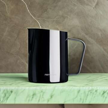 Normcore Steaming Pitcher, 15.2 oz Milk Frother Jug with Round Spout, Premium Barista Tools for Precision Latte Art, Measurement on the Inside, Gun-Metal Black, 450 ml