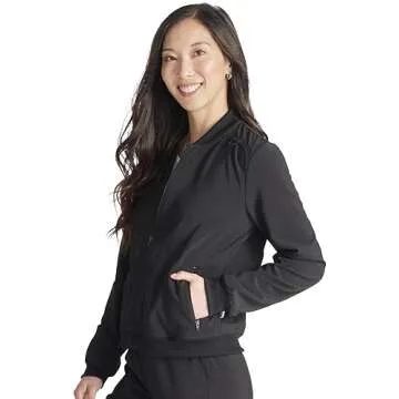 Cherokee Women's Zip Front Bomber Jacket with 2 Pockets with 360° Stretch Technology - CK349A, S, Black
