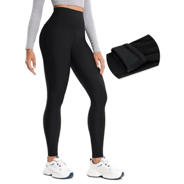 CRZ YOGA Warm Thermal Fleece Leggings for Women - High Waisted Black Tights
