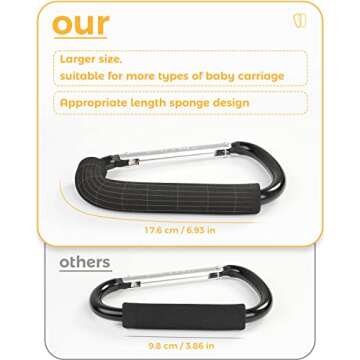 Stroller Hooks, 6.3" Large Stroller Clip, Stroller Hooks for Hanging Bags and Shopping, Stroller Accessories for Mommy, Large Carabiner
