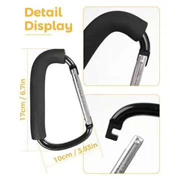 Stroller Hooks, 6.3" Large Stroller Clip, Stroller Hooks for Hanging Bags and Shopping, Stroller Accessories for Mommy, Large Carabiner