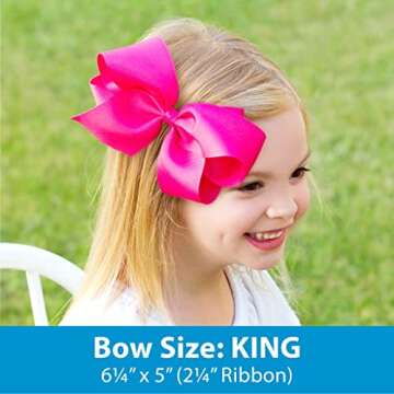 Wee Ones Girls' Grosgrain Pink-themed Christmas Novelty Print Hair Bow, King, Pink Santa