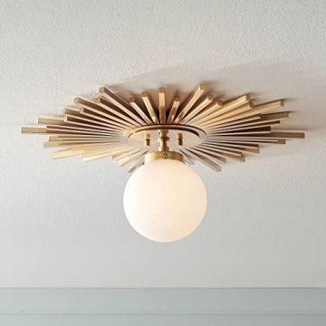 Possini Euro Design Hazel Modern Close to Ceiling Light Fixture 24" Wide Warm Brass Gold Metal White...