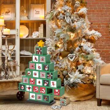 Wooden Advent Calendar, 2024 Countdown Christmas Tree Advent Calendar with 24 Storage Drawers, DIY Reusable Advent Calendars Box for Kids, Family, Adult