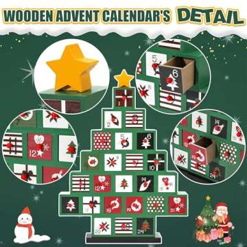 Wooden Advent Calendar, 2024 Countdown Christmas Tree Advent Calendar with 24 Storage Drawers, DIY Reusable Advent Calendars Box for Kids, Family, Adult
