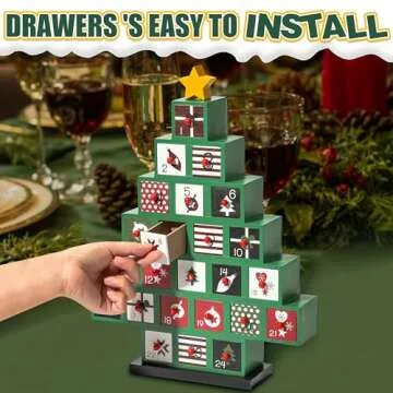 Wooden Advent Calendar, 2024 Countdown Christmas Tree Advent Calendar with 24 Storage Drawers, DIY Reusable Advent Calendars Box for Kids, Family, Adult