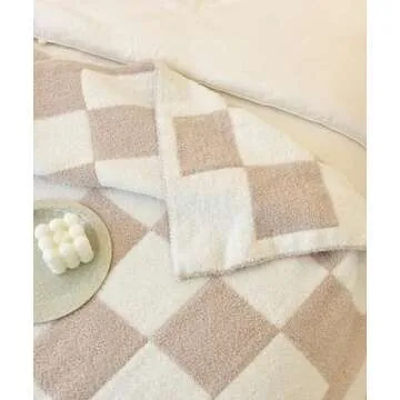 Ultra Soft Checkered Knitted Throw Blanket for Cozy Comfort